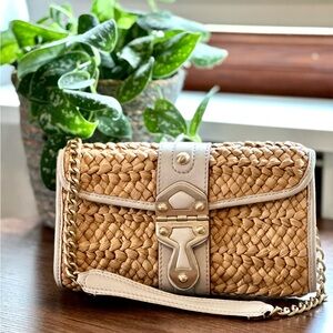 Stunning!🤩 Michael Kors Straw Woven Convertible Chain Clutch Bag